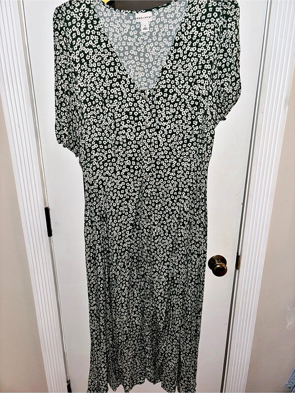 Ava & Viv Floral Midi Dress Green & White XL